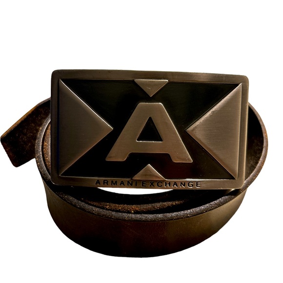 Armani Exchange Other - Armani Exchange Distressed Brown Leather Belt Metal Logo Detachable Buckle 38